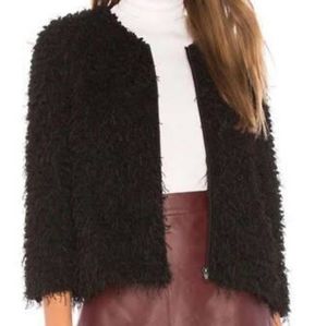 BB Dakota Shaggy Fringe Jacket Size M Black 3/4 Sleeve
